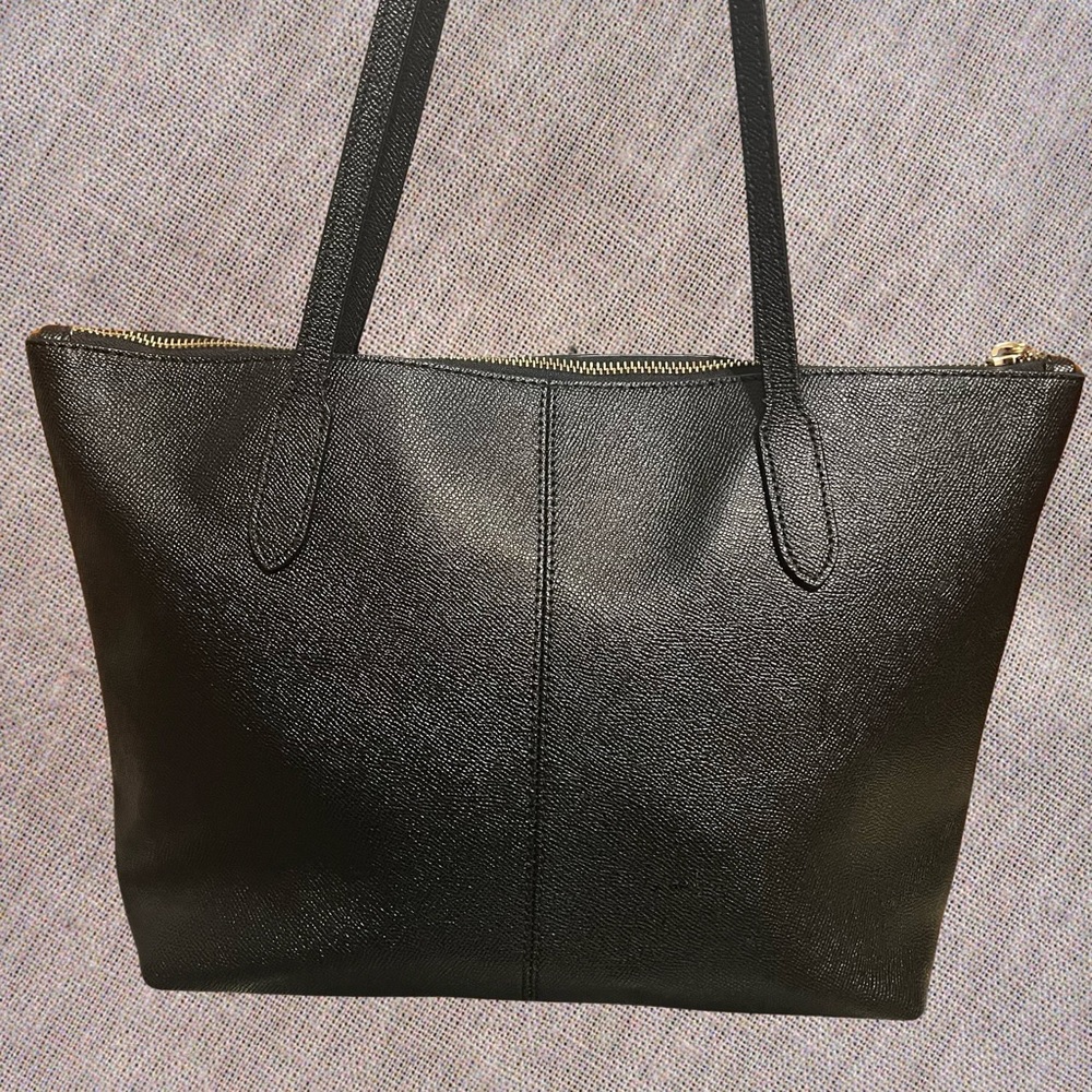 Coach Black Crossgrain Leather Zip Tote Shoulder Bag 4454 - Picture 9 of 16